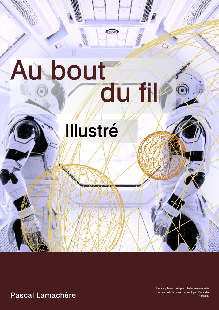 couverture du livre de l'histoire de science-fiction Au bout du fil avec photographie générée par IA intelligence artificielle génératrice d'image où on voit deux extra-terrestres en combinaison
